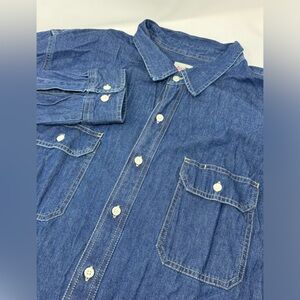 Dickies Shirt Mens 3XL Blue Denim Long Sleeve 100% Cotton Work Wear Shirt S9